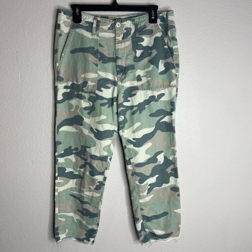 Mother Pants Women's 30 Green Desert Camo Shaker Chop Crop Raw Hem